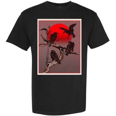 Vintage Japanese Raven Crow Red Moon Garment-Dyed Heavyweight T-Shirt