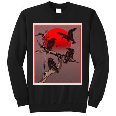 Vintage Japanese Raven Crow Red Moon Sweatshirt