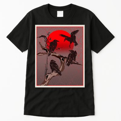 Vintage Japanese Raven Crow Red Moon Tall T-Shirt