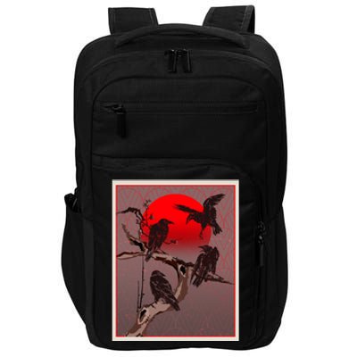 Vintage Japanese Raven Crow Red Moon Impact Tech Backpack