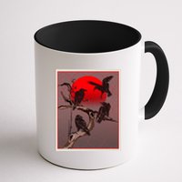 Vintage Japanese Raven Crow Red Moon Coffee Mug