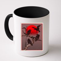 Vintage Japanese Raven Crow Red Moon Coffee Mug