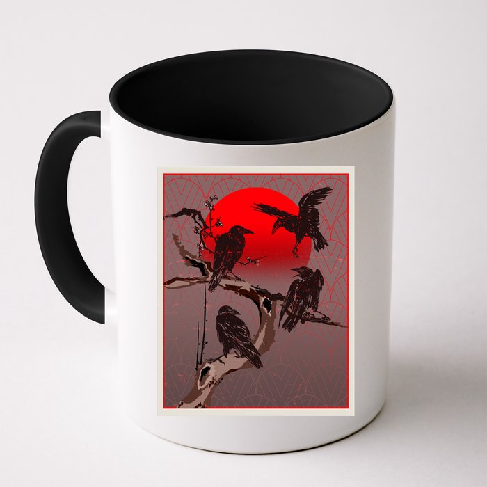 Vintage Japanese Raven Crow Red Moon Coffee Mug