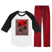 Vintage Japanese Raven Crow Red Moon Raglan Sleeve Pajama Set