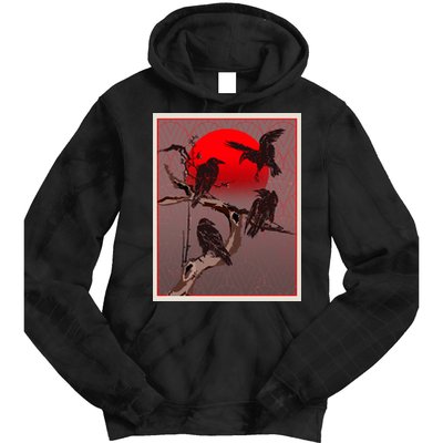 Vintage Japanese Raven Crow Red Moon Tie Dye Hoodie