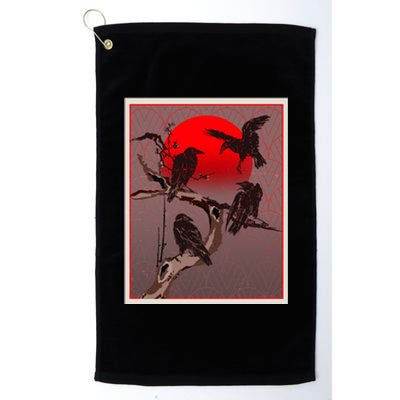 Vintage Japanese Raven Crow Red Moon Platinum Collection Golf Towel