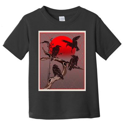 Vintage Japanese Raven Crow Red Moon Toddler T-Shirt