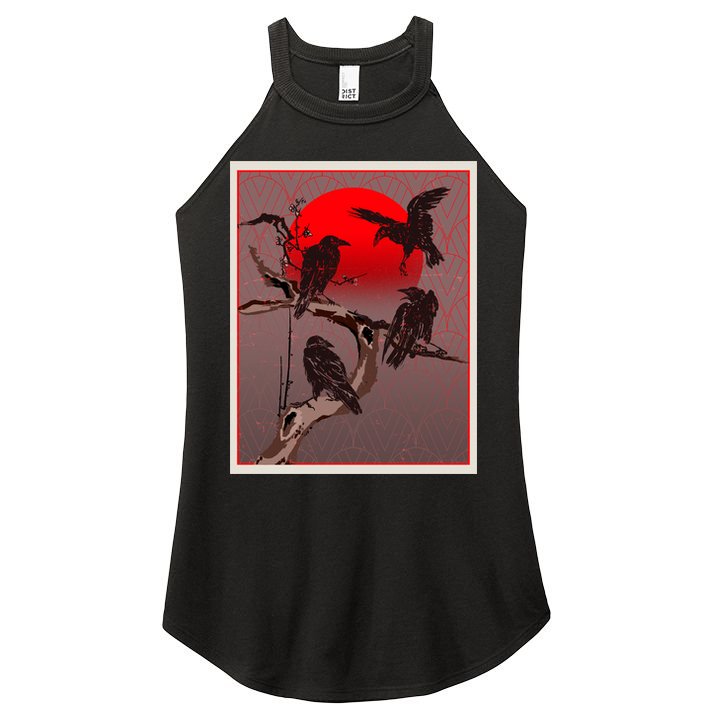 Vintage Japanese Raven Crow Red Moon Women's Perfect Tri Rocker Tank