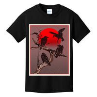 Vintage Japanese Raven Crow Red Moon Kids T-Shirt