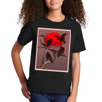 Vintage Japanese Raven Crow Red Moon Kids T-Shirt