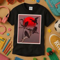 Vintage Japanese Raven Crow Red Moon Kids T-Shirt