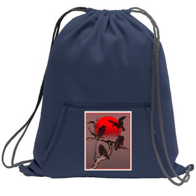 Vintage Japanese Raven Crow Red Moon Sweatshirt Cinch Pack Bag