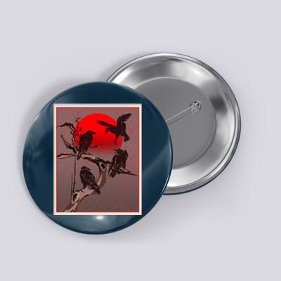 Vintage Japanese Raven Crow Red Moon Button