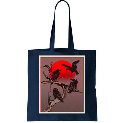 Vintage Japanese Raven Crow Red Moon Tote Bag