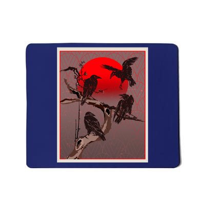 Vintage Japanese Raven Crow Red Moon Mousepad