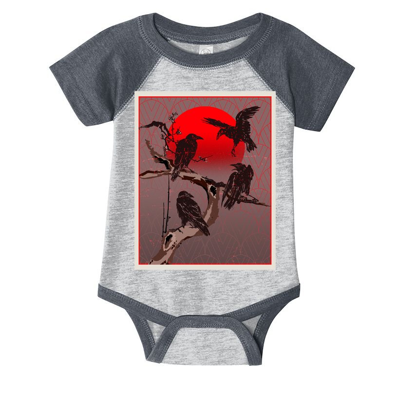 Vintage Japanese Raven Crow Red Moon Infant Baby Jersey Bodysuit