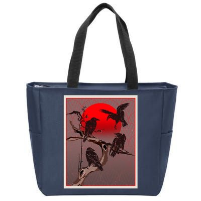 Vintage Japanese Raven Crow Red Moon Zip Tote Bag