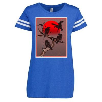 Vintage Japanese Raven Crow Red Moon Enza Ladies Jersey Football T-Shirt