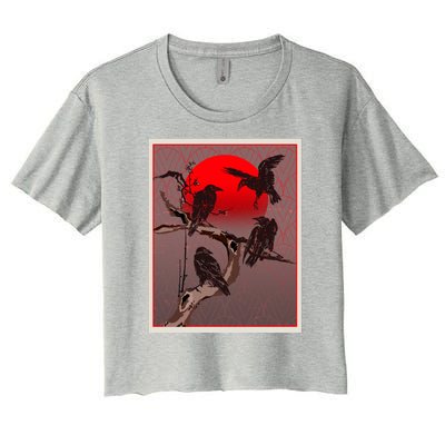 Vintage Japanese Raven Crow Red Moon Women's Crop Top Tee