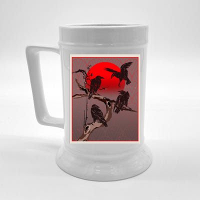 Vintage Japanese Raven Crow Red Moon Beer Stein