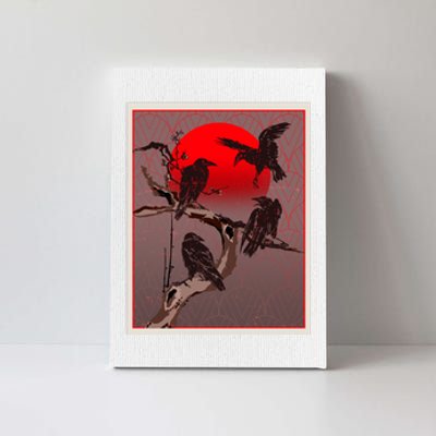 Vintage Japanese Raven Crow Red Moon Canvas