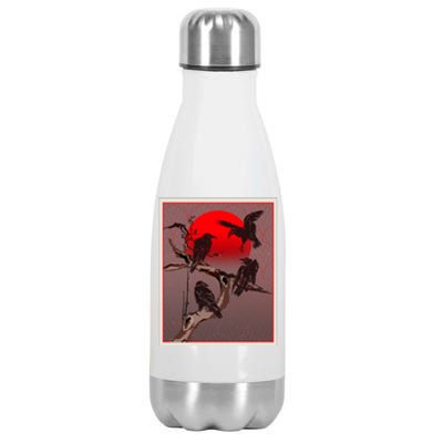 Vintage Japanese Raven Crow Red Moon Stainless Steel Insulated Water Bottle