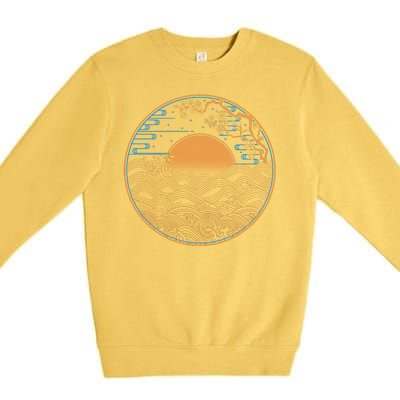 Vintage Japanese Sun Waves Emblem Premium Crewneck Sweatshirt