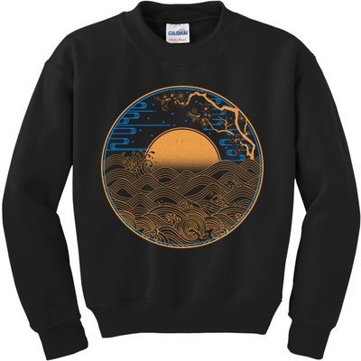 Vintage Japanese Sun Waves Emblem Kids Sweatshirt