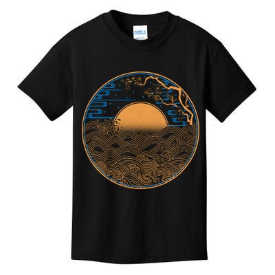 Vintage Japanese Sun Waves Emblem Kids T-Shirt