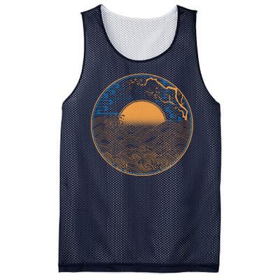 Vintage Japanese Sun Waves Emblem Mesh Reversible Basketball Jersey Tank