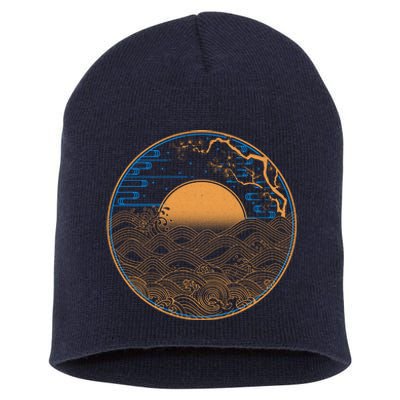 Vintage Japanese Sun Waves Emblem Short Acrylic Beanie