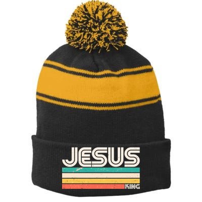 Vintage Jesus King Stripe Pom Pom Beanie