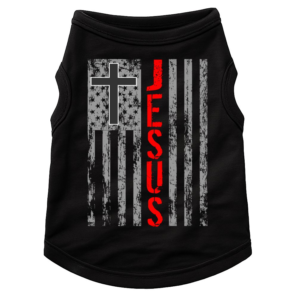 Vintage Jesus USA American Flag Catholic Christion Cross Doggie Tank