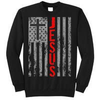 Vintage Jesus USA American Flag Catholic Christion Cross Sweatshirt