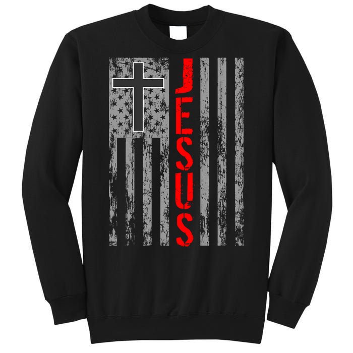 Vintage Jesus USA American Flag Catholic Christion Cross Sweatshirt