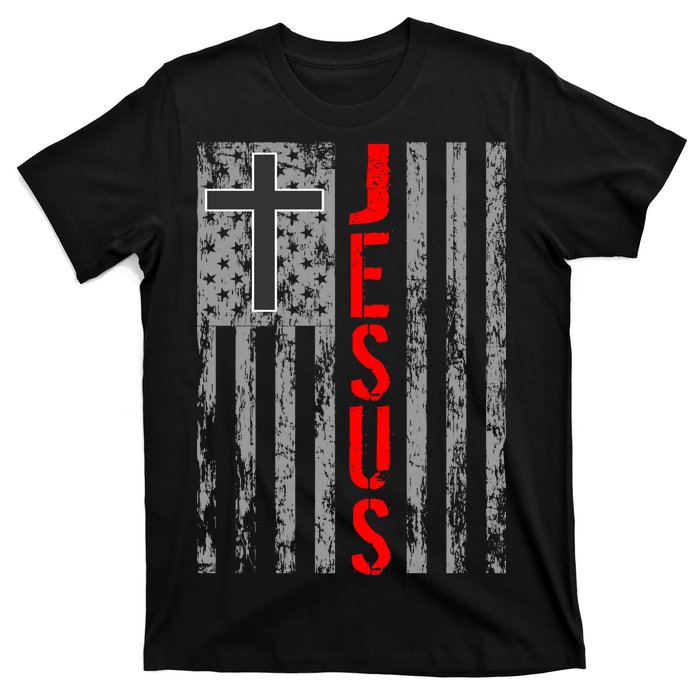 Vintage Jesus USA American Flag Catholic Christion Cross T-Shirt