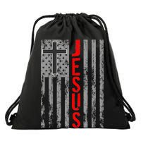 Vintage Jesus USA American Flag Catholic Christion Cross Drawstring Bag