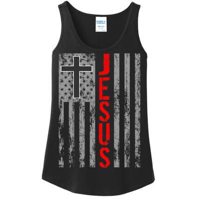 Vintage Jesus USA American Flag Catholic Christion Cross Ladies Essential Tank