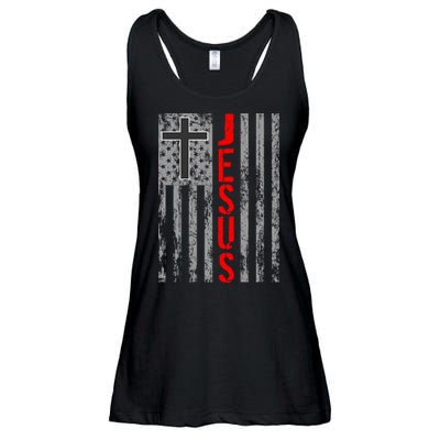 Vintage Jesus USA American Flag Catholic Christion Cross Ladies Essential Flowy Tank