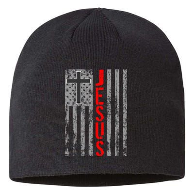 Vintage Jesus USA American Flag Catholic Christion Cross Sustainable Beanie