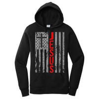 Vintage Jesus USA American Flag Catholic Christion Cross Women's Pullover Hoodie