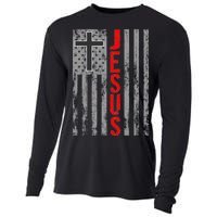 Vintage Jesus USA American Flag Catholic Christion Cross Cooling Performance Long Sleeve Crew