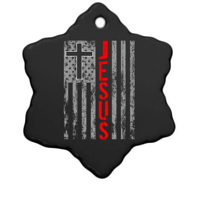 Vintage Jesus USA American Flag Catholic Christion Cross Ceramic Star Ornament