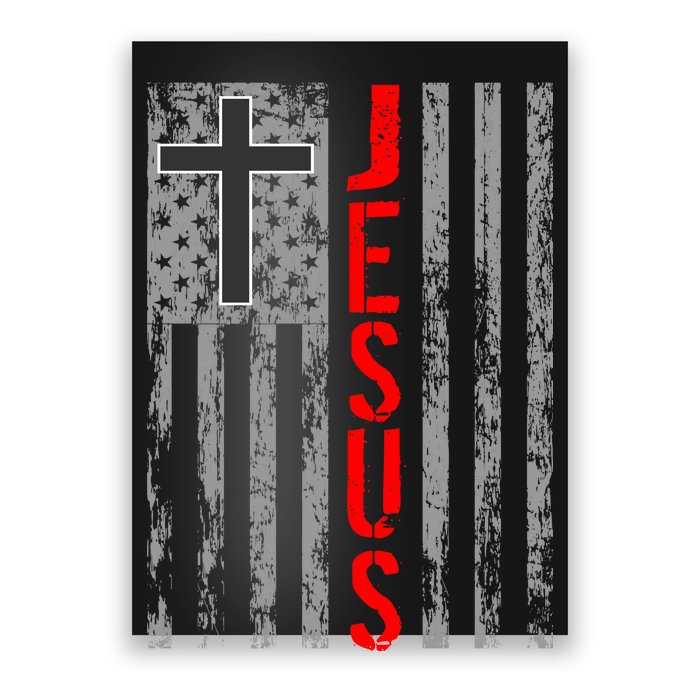 Vintage Jesus USA American Flag Catholic Christion Cross Poster