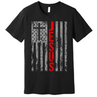 Vintage Jesus USA American Flag Catholic Christion Cross Premium T-Shirt