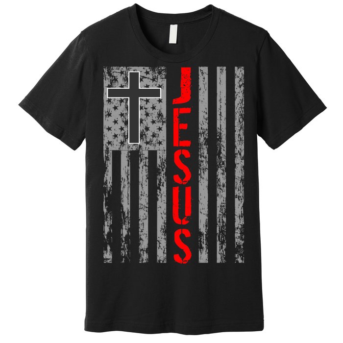 Vintage Jesus USA American Flag Catholic Christion Cross Premium T-Shirt