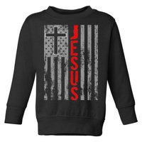 Vintage Jesus USA American Flag Catholic Christion Cross Toddler Sweatshirt