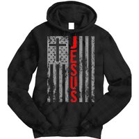 Vintage Jesus USA American Flag Catholic Christion Cross Tie Dye Hoodie