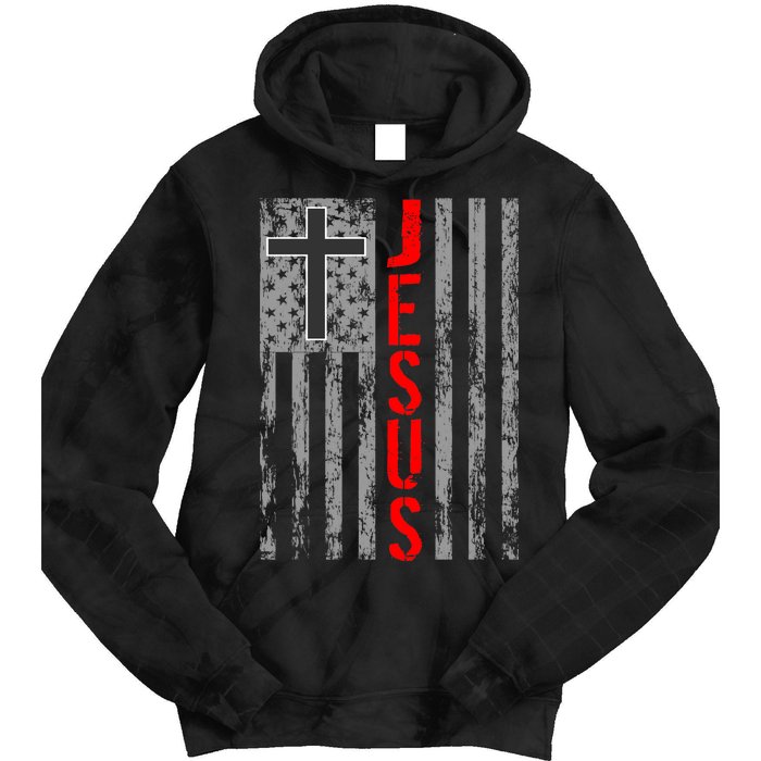 Vintage Jesus USA American Flag Catholic Christion Cross Tie Dye Hoodie