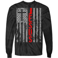 Vintage Jesus USA American Flag Catholic Christion Cross Tie-Dye Long Sleeve Shirt